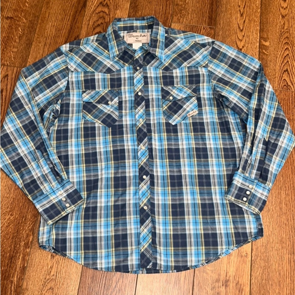 Wrangler Wrancher: Men’s Long Sleeve Pearl Snap Button Down Shirt Size XL